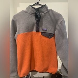 Patagonia Synchilla Fleece Snap Gray Orange Men's Small, Women's Med, Youth XL